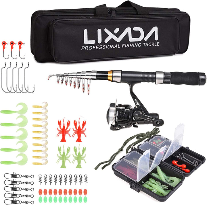 Lixada Angelrute Rolle Combo Komplettset 2.1m / 2.3m Teleskop Angelrute Spinnrolle Set mit Haken Sof