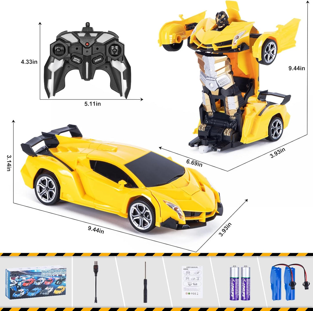 Ferngesteuertes Transformator Auto mit Gestenerfassung, Licht und Musik, 2.4GHz 360° Drehung 1:18 RC