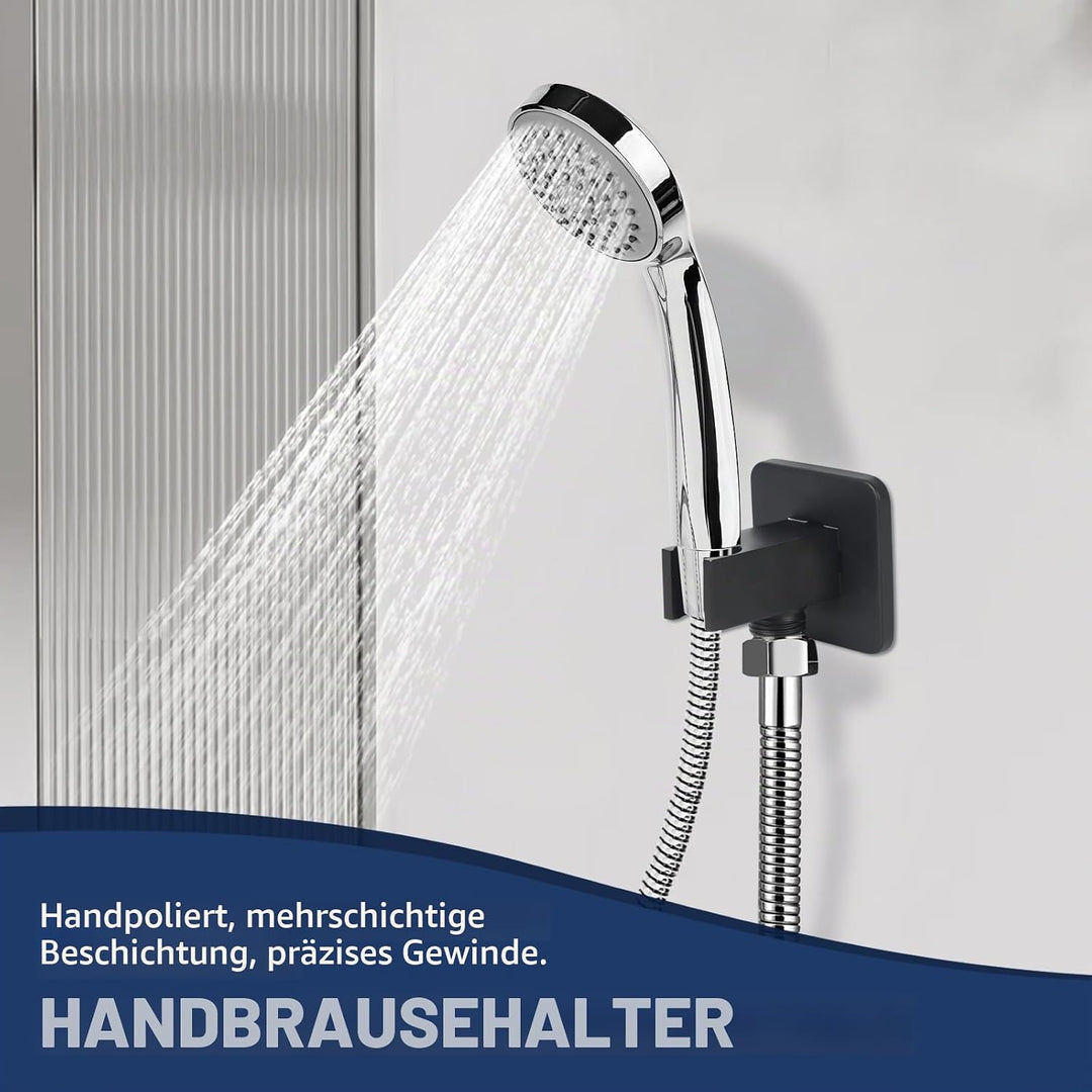 Wandanschlussbogen mit Brausehalter, Handbrausehalter mit 1/2" Wandanschlussbogen, Chrom Schlauchans