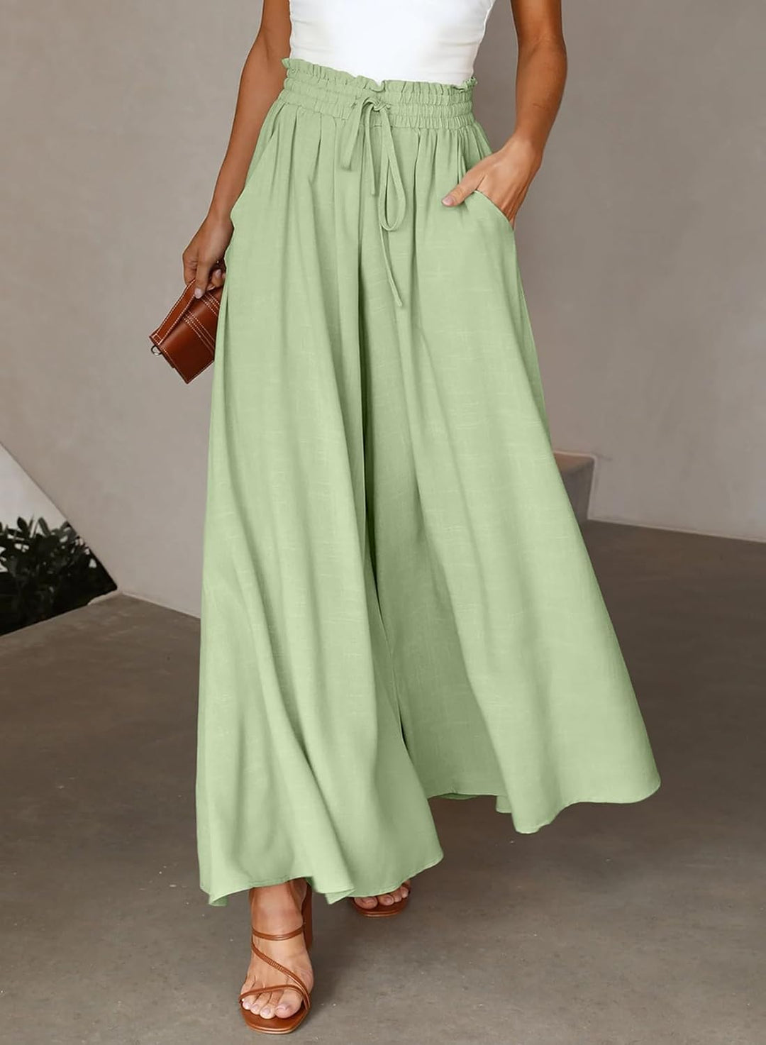 Dokotoo Sommerhose Damen Leicht Palazzo Hose Elegant Sommer High Waist Baggy Leinenhose Freizeithose