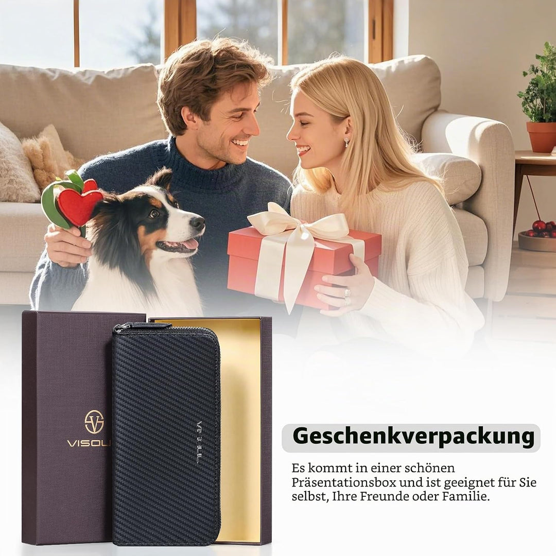 VISOUL Premium Brieftasche Echtleder Italienisches Leder mit RFID Schutz, XL Geldbörse für Herren Da