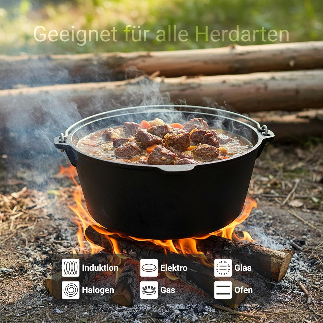 BIOL Dutch Oven 6 Liter aus Gusseisen – Eingebrannter Feuertopf mit Deckelheber und Doppelfunktions-