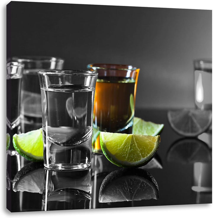 Pixxprint Tequila Shots mit Limetten als Leinwandbild Quadratisch/Grösse: 70x70 / Wandbild/Kunstdruc