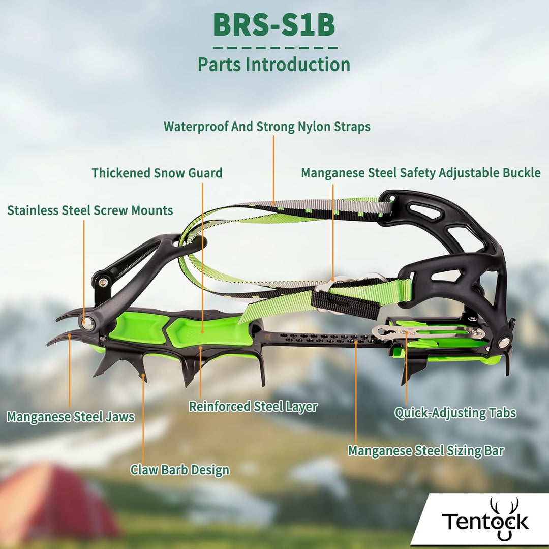 Tentock Steigeisen für Bergschuhe, Edelstahl Schuhspikes Crampons Anti-rutsch Eisklampe Steigeisen m