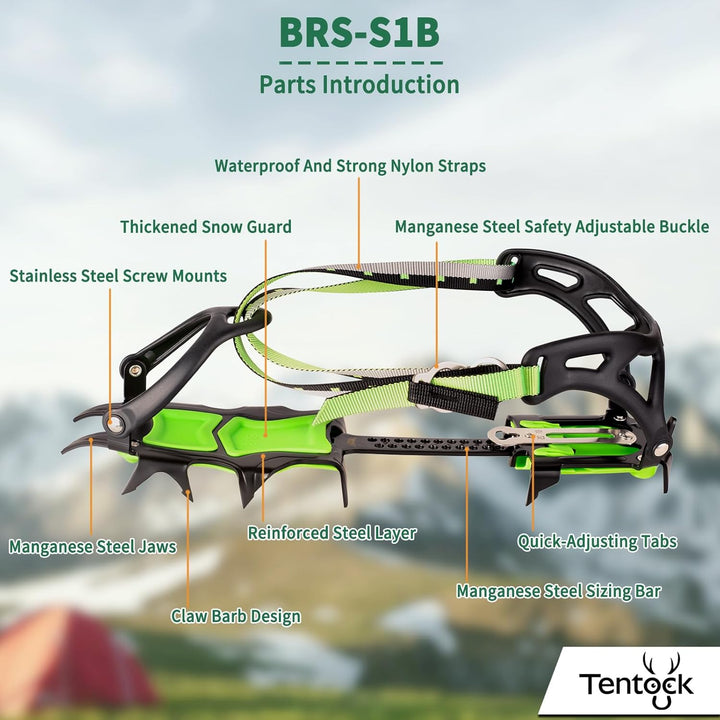 Tentock Steigeisen für Bergschuhe, Edelstahl Schuhspikes Crampons Anti-rutsch Eisklampe Steigeisen m