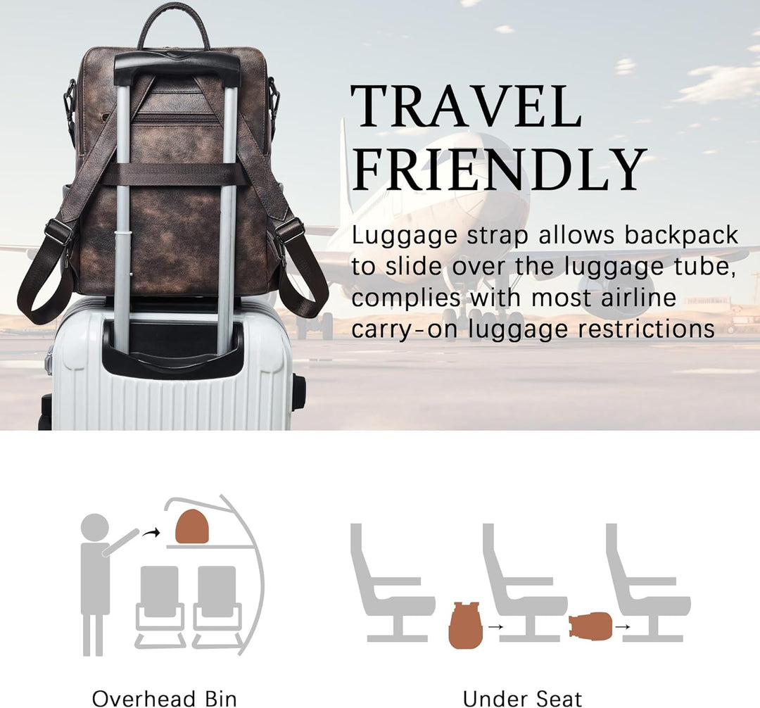 Shrrie rucksack damen elegant geeignet für 15,6Zoll-Notebooks Langlebig wasserdicht Damen aus Leder