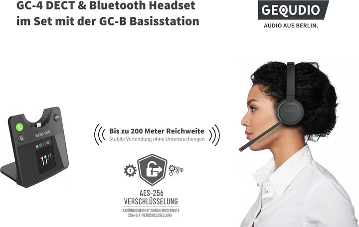 GEQUDIO GC-4+B DECT & Bluetooth Dual Headset aktiver Geräuschunterdrückung für PC (Windows) Mac (App
