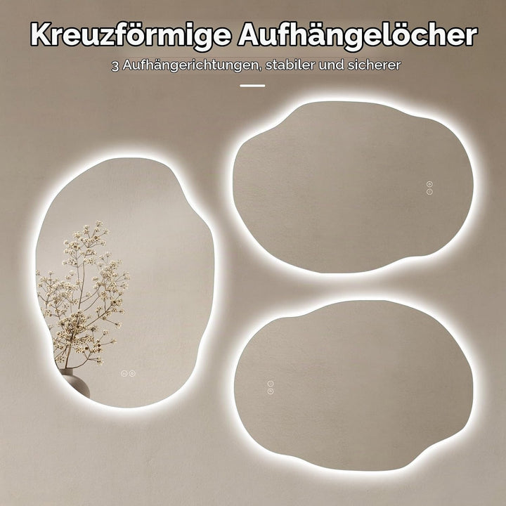 Dripex Badezimmerspiegel Led Badspiegel, Asymmetrisch, Touch-Schalter, Dimmbar, 3 Lichtfarbe Einstel