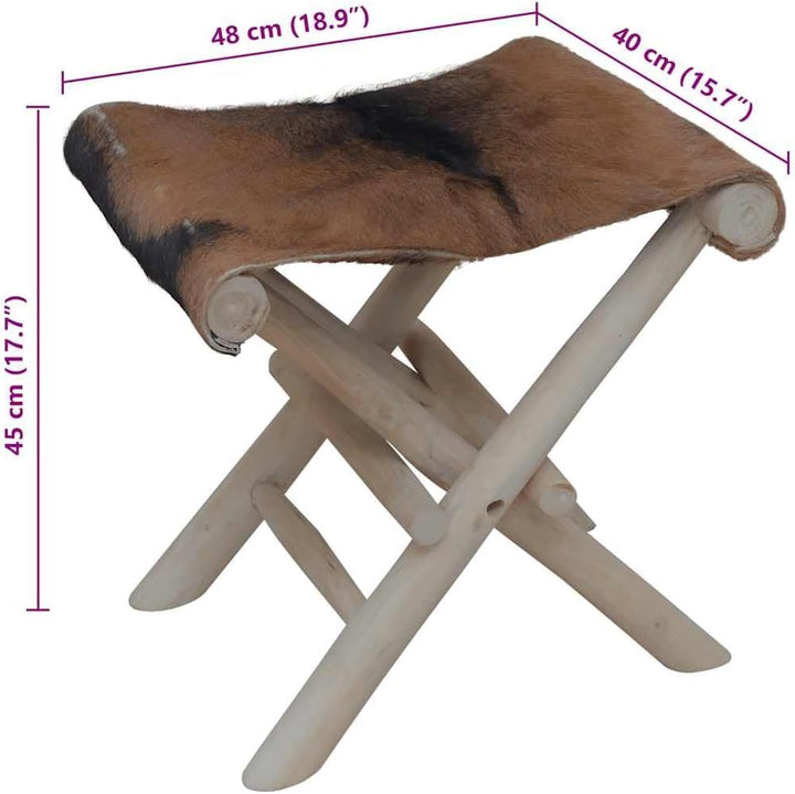 vidaXL Klapphocker Ziegenleder und Massivholz Teak