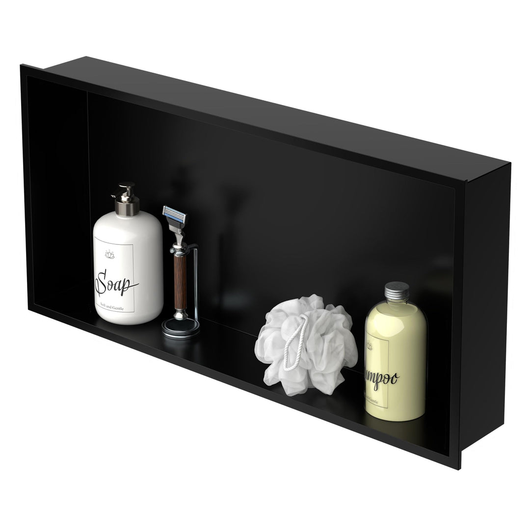 LuxeBath Wandnische aus Edelstahl, 60x30x10 cm, Schwarz, Duschnische mit Rahmen, Einbauregal, Flexib