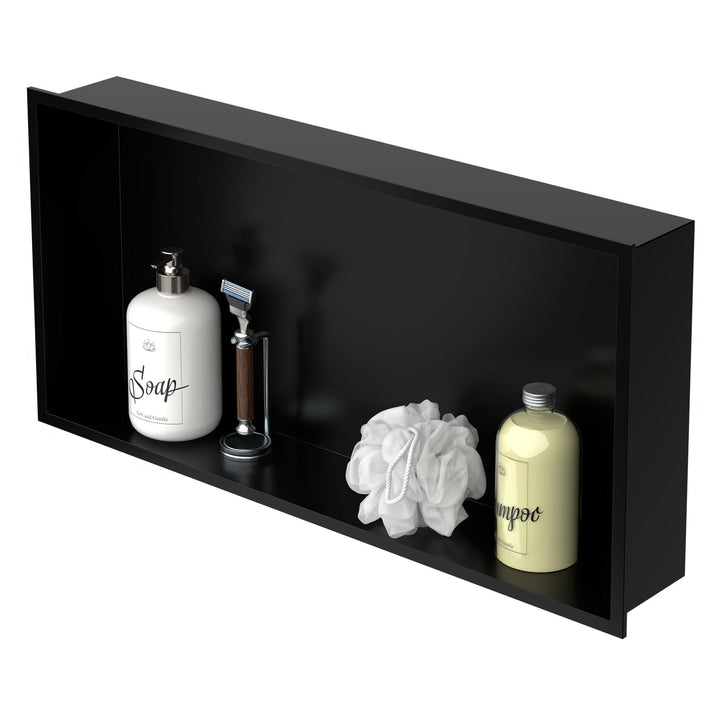 LuxeBath Wandnische aus Edelstahl, 60x30x10 cm, Schwarz, Duschnische mit Rahmen, Einbauregal, Flexib