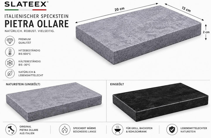 SLATEEX® Pietra Ollare Speckstein Grillplatte 20x13x2 cm