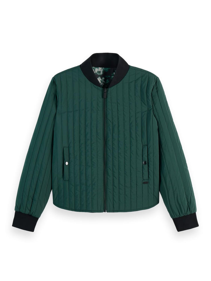 Scotch & Soda Damen Printed Reversible Bomber Jacket Bomber (1er Pack) XS Amsterdam Green/ Nieuw Blo