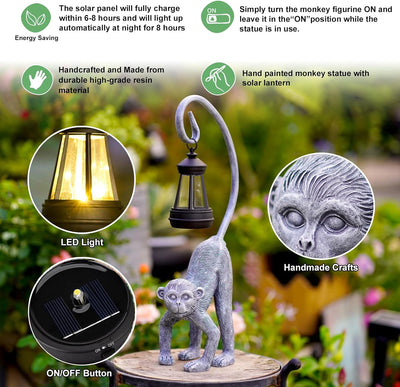 Yeomoo Affen Gartenfiguren Deko mit Solarlampen für Aussen Gartendeko: AFFE Figuren mit Solar Lichte