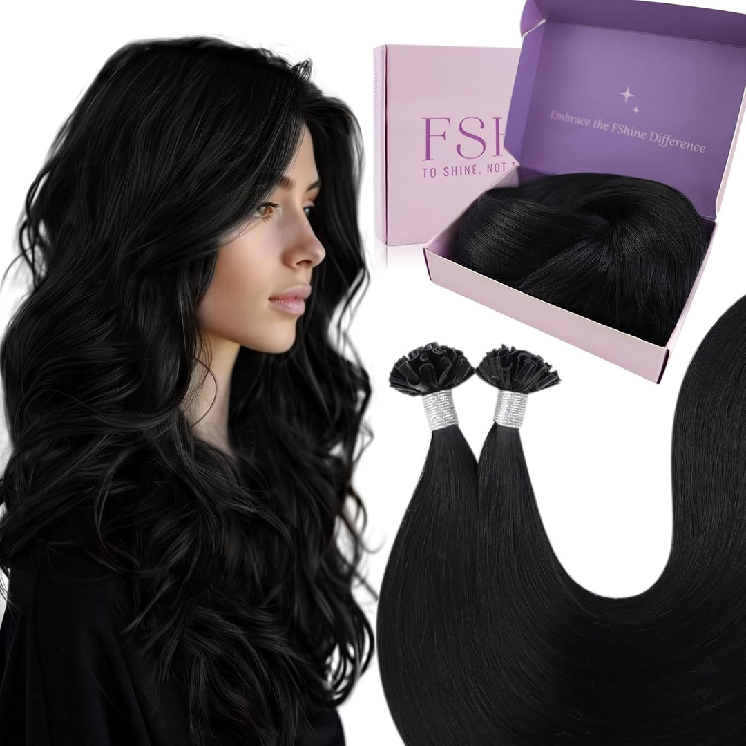 Fshine U Tip Bondings Extensions Echthaar 40cm Tiefschwarz U Tip Haar 1g Pro Strähne Keratin Bonding