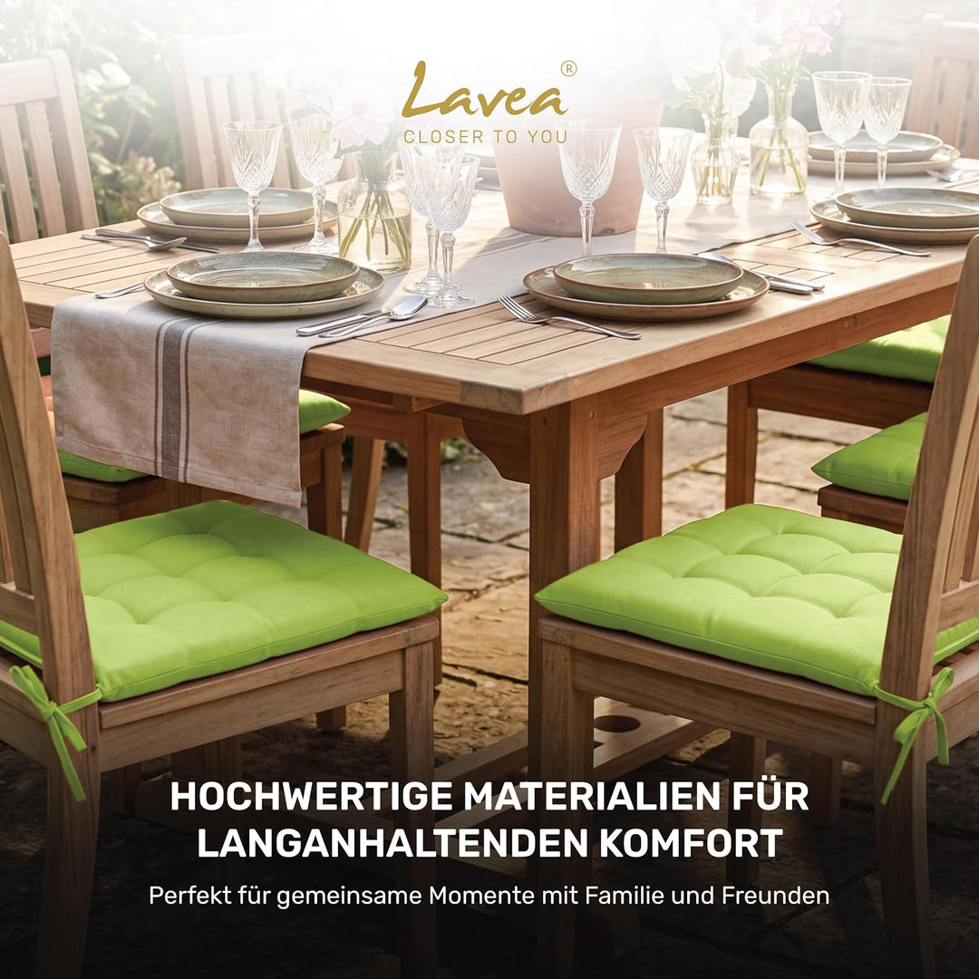 Lavea® Sitzkissen 40x40 cm Lindgrün – 4er Set – mit Stoffbändern, Outdoor &amp; Indoor geeignet – Bequem