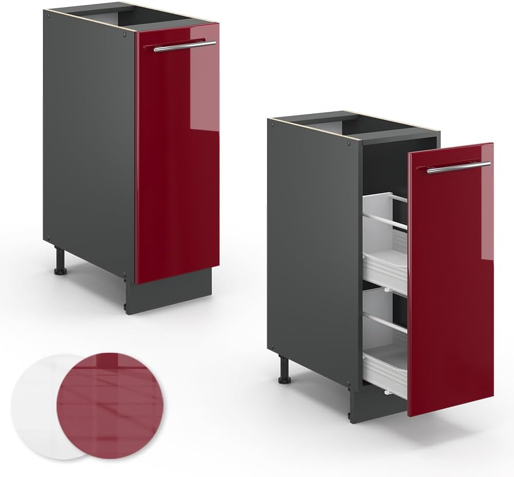 Vicco Apothekerschrank Fame-Line, Bordeaux Hochglanz/Anthrazit, 30 cm ohne Arbeitsplatte Bordeaux Ho