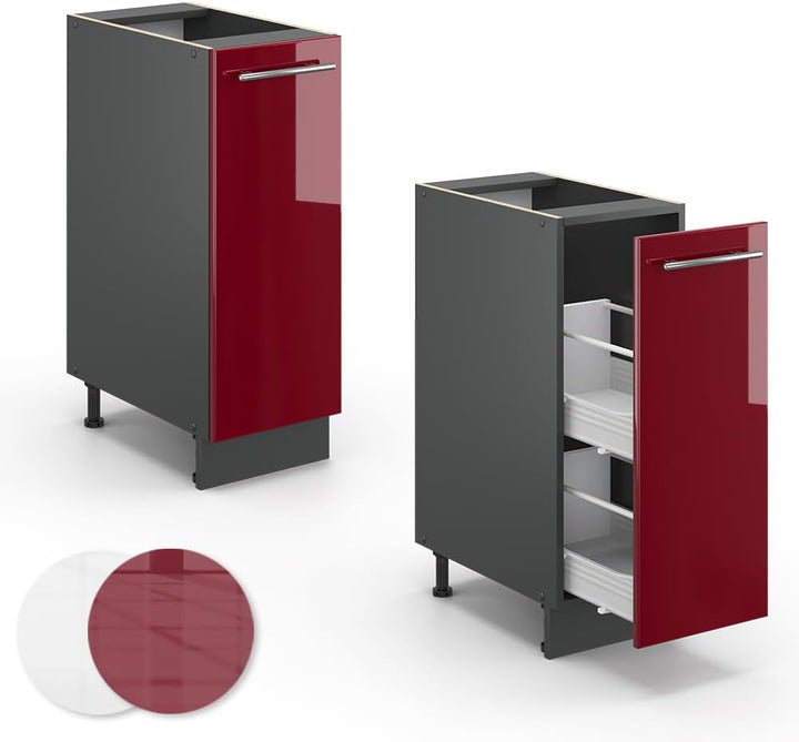 Vicco Apothekerschrank Fame-Line, Bordeaux Hochglanz/Anthrazit, 30 cm ohne Arbeitsplatte Bordeaux Ho