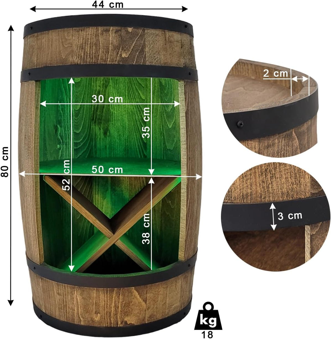 Fassbar Led mit Fachböden und Weinregale - Holzfass - Fassregal Getränkeschrank/Bar Wine Rack Holzre