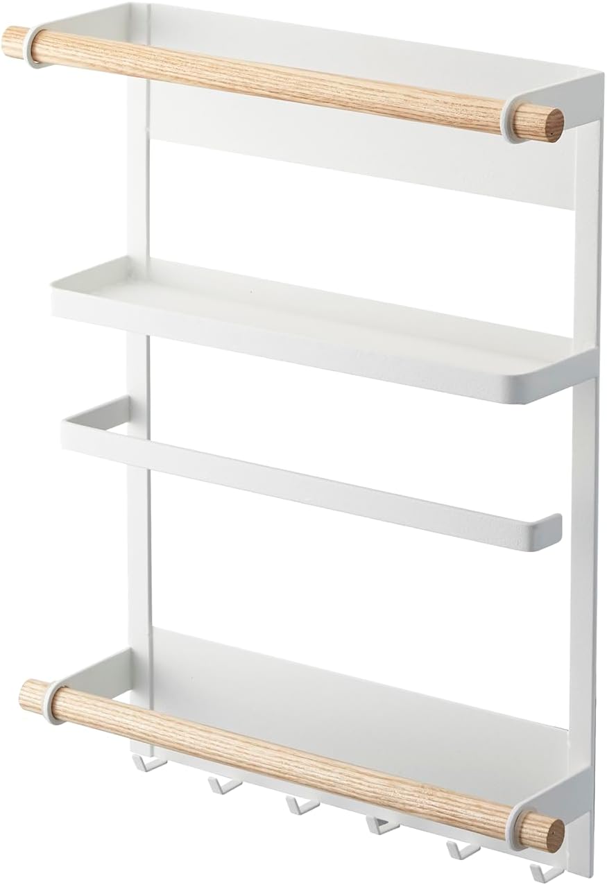 Yamazaki 2559 TOSCA Magnetisches Regal, weiss, Stahl/Holz, Minimalistisches Design