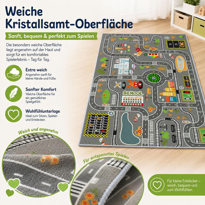 ZFHNYJWKL Kinder spielteppich Auto Jungen &amp; Mädchen Teppich Strassenteppich Bauteppich Stadtstadt Le