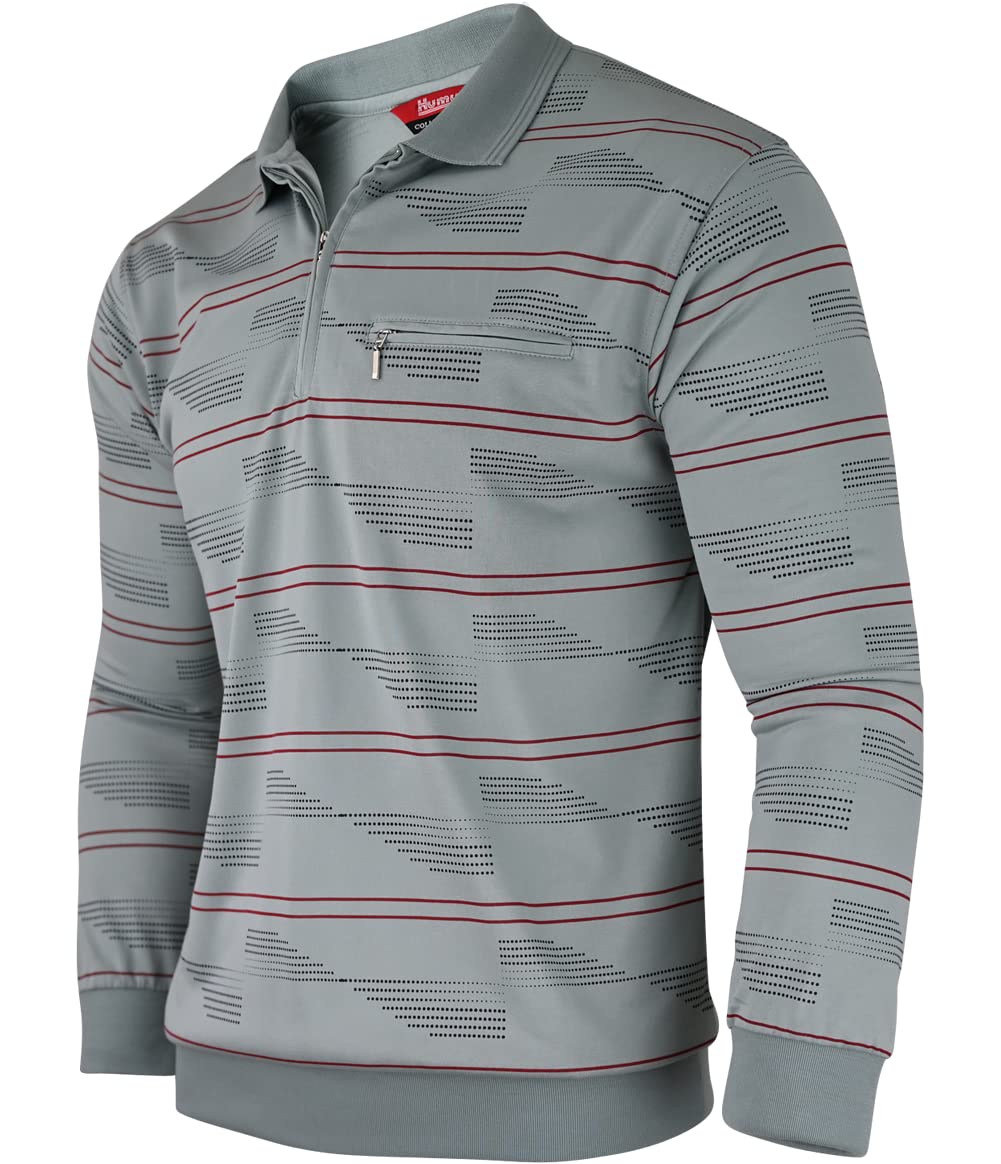 Soltice Herren Langarm Poloshirt mit Brusttasche, Polohemd mit kariert, Gestreiftem Kragen, Blousons