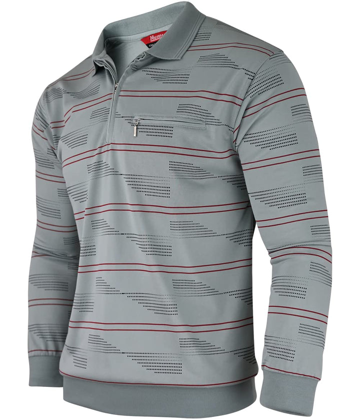 Soltice Herren Langarm Poloshirt mit Brusttasche, Polohemd mit kariert, Gestreiftem Kragen, Blousons