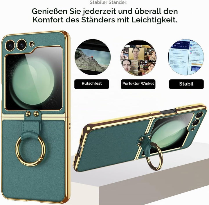 Miimall Lederhülle Kompatibel mit Samsung Galaxy Z Flip 6/Flip7 FE Hülle mit Band+Ring Ständer [HD D