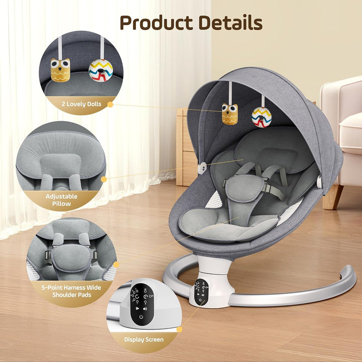 Hlieeosfcn Elektrische Babyschaukel,Babywippe elektrisch mit Fernbedienung, Babywippe mit 5 Schwingu
