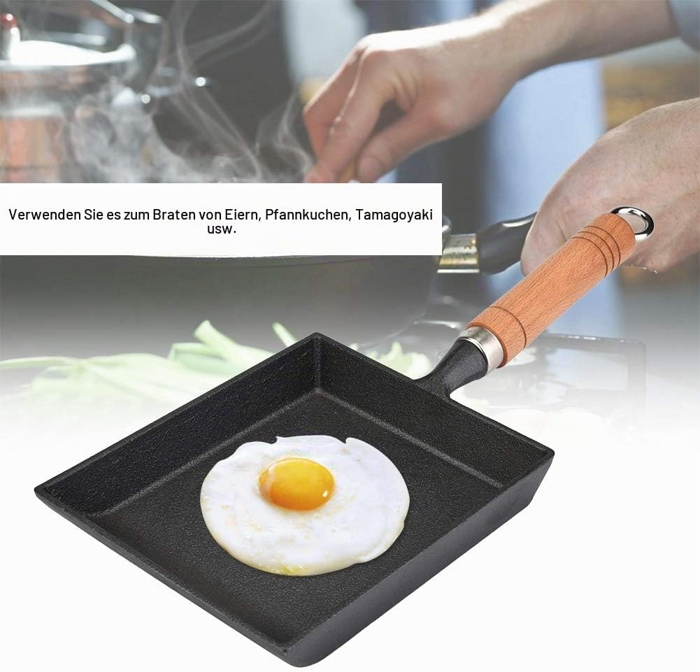 ASHATA Japanische Mini Tamagoyaki Omelett-Eierrolle, quadratische Pfanne aus Gusseisen, rechteckig,