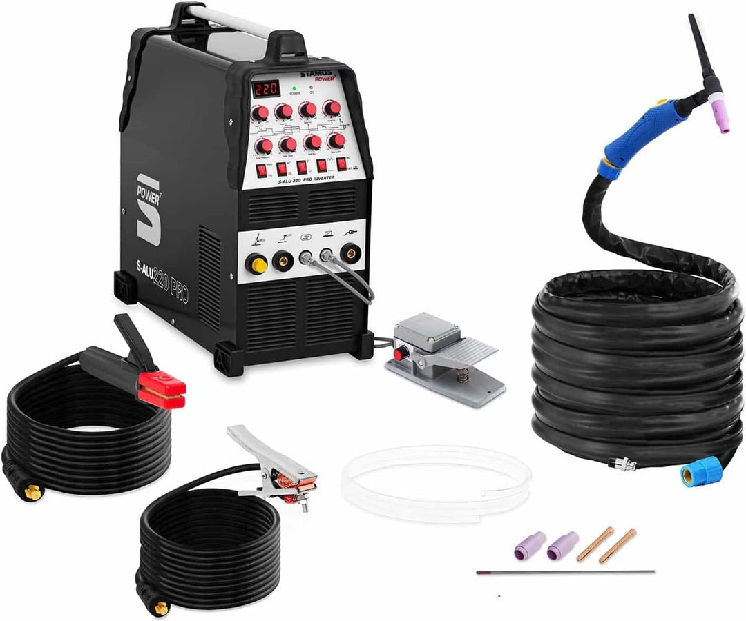 Stamos Welding ALU Schweissgerät WIG AC-DC/MMA E-Hand Inverter S-ALU 220 PRO (220 A / 60% DC, 8 Mete