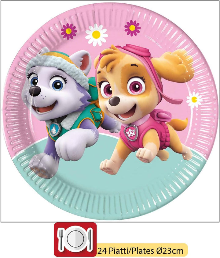 Ciao AZ018 Paw Patrol Skye & Everest People (112 pcs Ø23cm, Plates Ø20cm, Cups, 40 Napkins) Party Ta