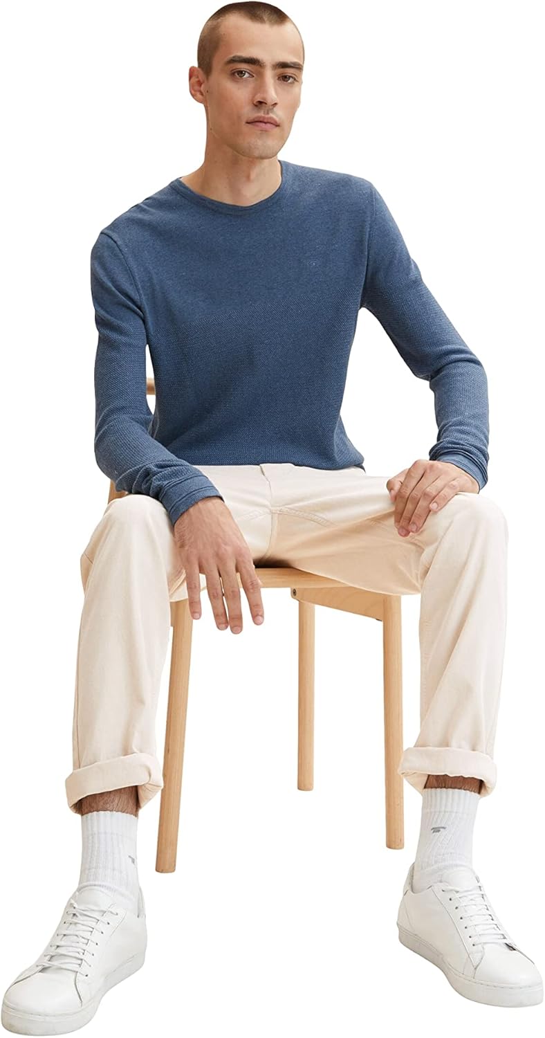 TOM TAILOR Herren Strickpullover im Struktur-Mix S 30278 - China Blue Melange, S 30278 - China Blue