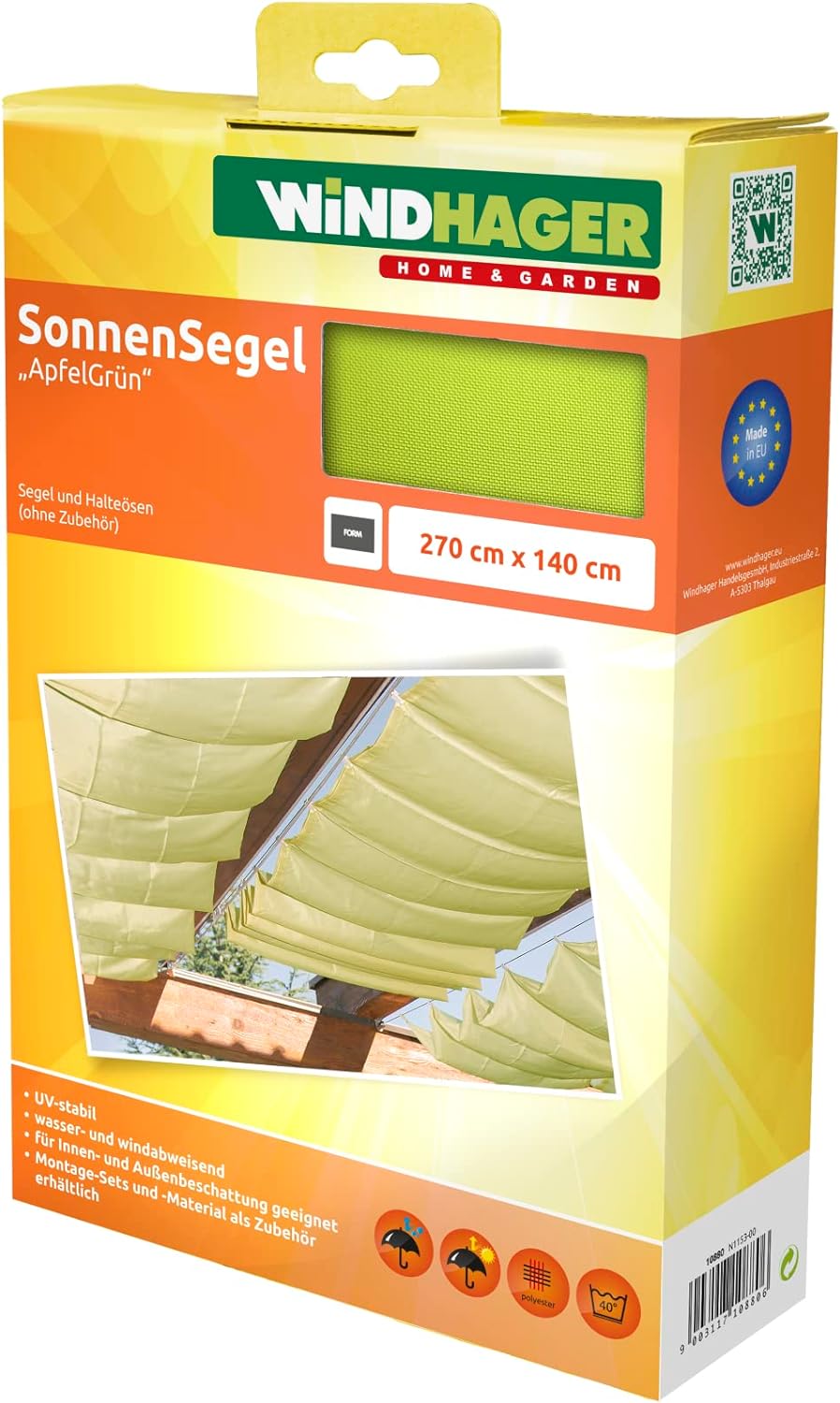 Windhager Sonnensegel für Seilspanntechnik, Wintergarten und Terrassen Beschattung, Seilspannmarkise