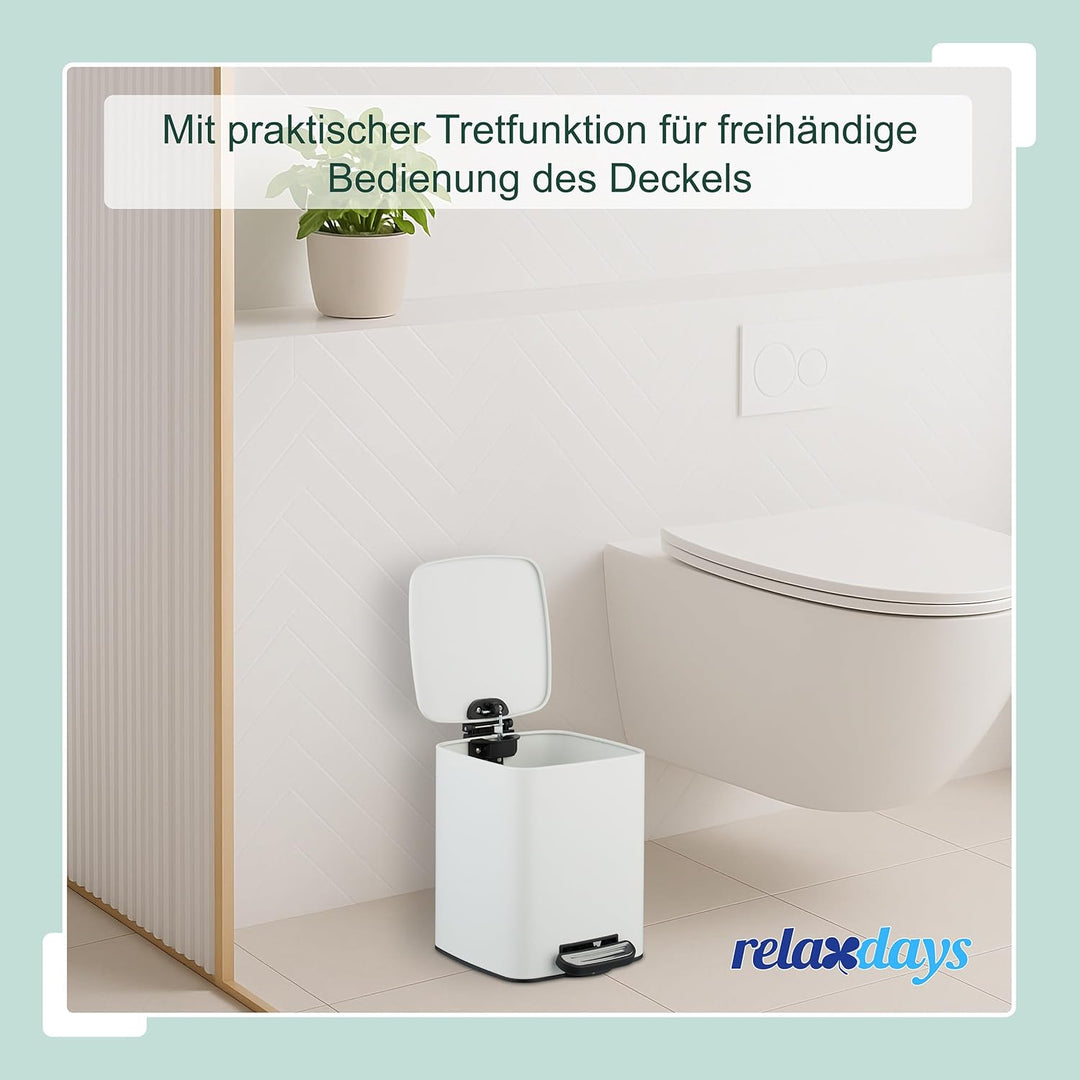 Relaxdays Kosmetikeimer, 6 L, Absenkautomatik, entnehmbarer Inneneimer, Metall, Bad Mülleimer, inkl.