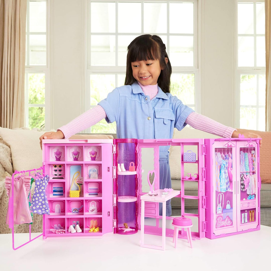 Barbie Traumkleiderschrank Spielzeug, Spielset mit blonder Modepuppe, Moden und Accessoires, knapp 1