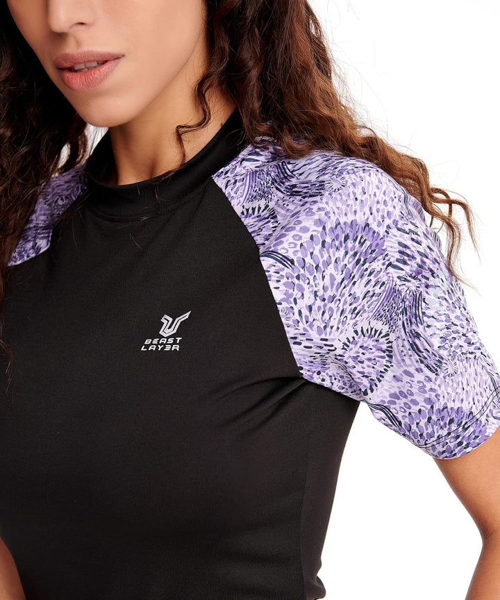 HUGE SPORTS Damen Rashguard Kurzarm Sonnenschutz Schwimmshirt Schnell Trocknend Surf Sport T-Shirt S