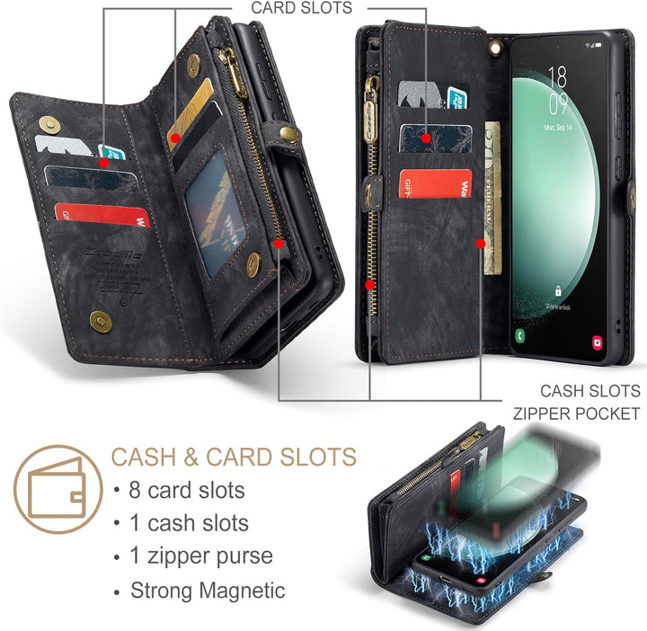 UFinetech für Samsung S23 FE Hülle, Stossfest Kartenfach Magnetisch Abnehmbare Tasche Samsung Galaxy