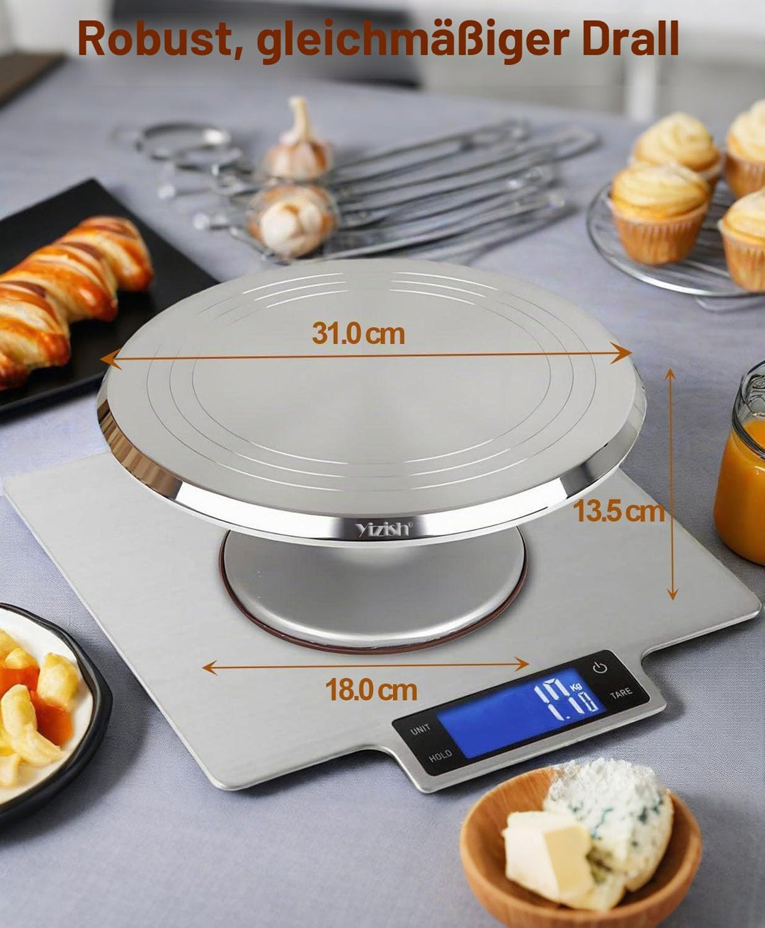 Tortenplatte Drehbar Aluminiumlegierung, Yizish 12-Zoll-Tortenständer Kuchen Drehteller mit Edelstah