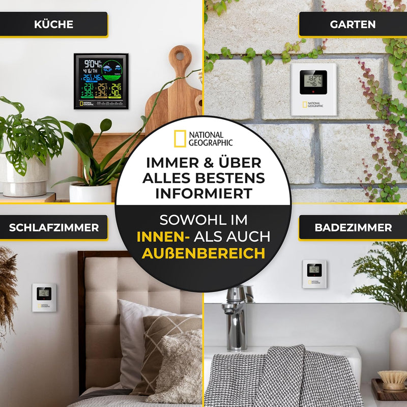 National Geographic Wetterstation Funk mit Aussensensor VA Farb-Wetterstation mit 4 Messbereichen fü