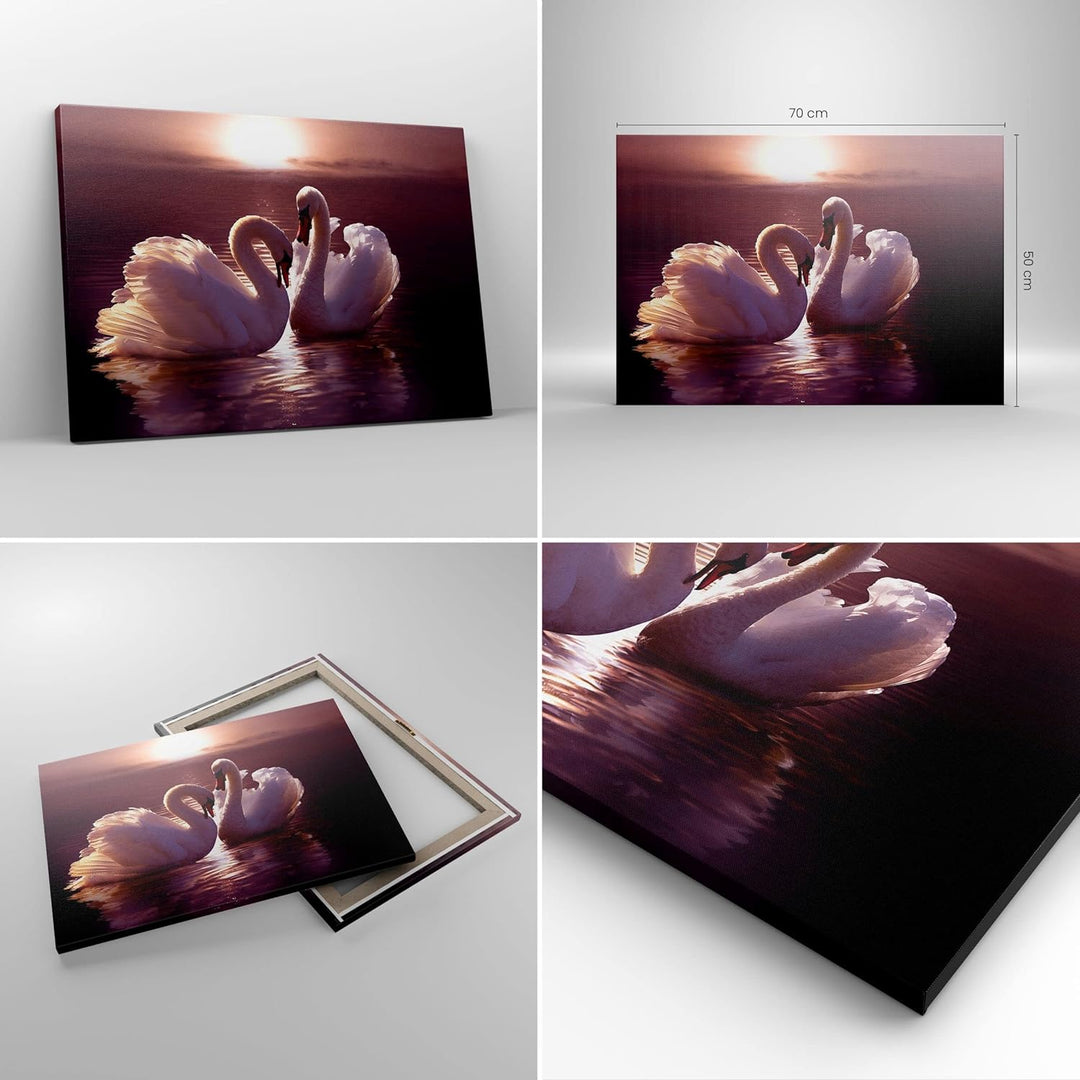Bilder auf Leinwand Schwäne Landschaft Wasser Leinwandbild 70x50cm Wandbilder Dekoration Wohnzimmer