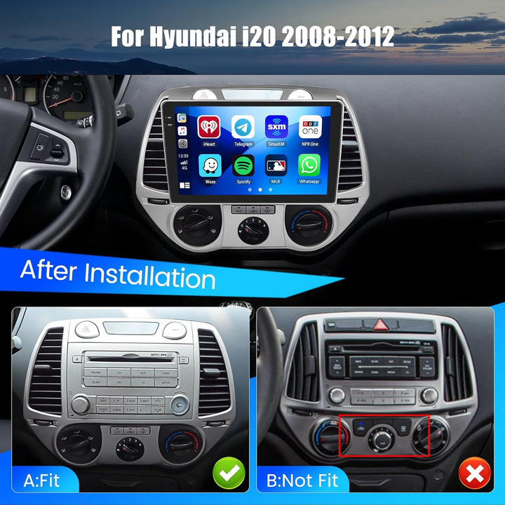 Hikity 4+64G Android 15 Autoradio für Hyundai i20 2008-2012, 9" Bildschirmradio mit Wireless CarPlay