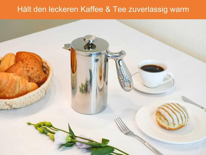 NOAH French Press doppelwandig mit ergonomischem Griff I Edelstahl Kaffeebereiter I French Press für