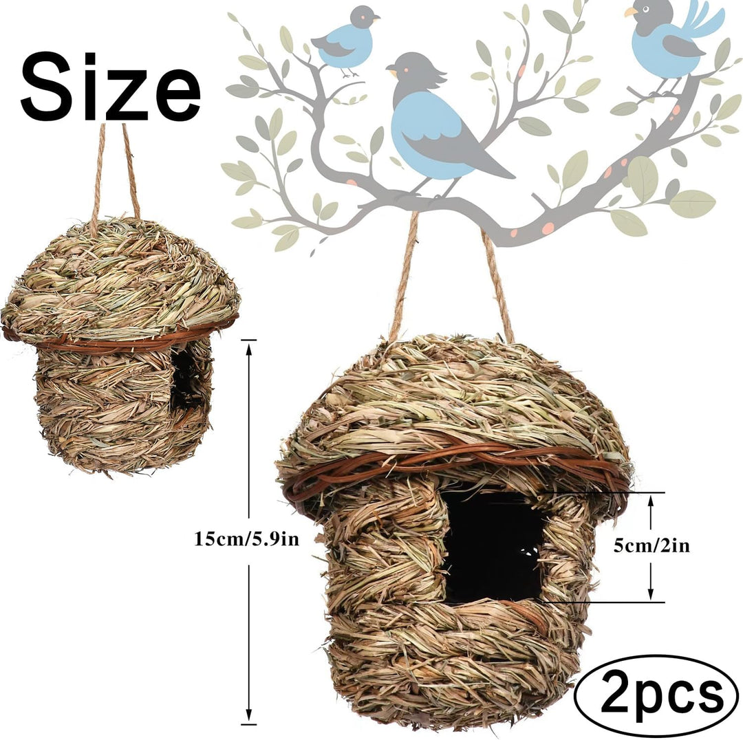 2 Stück Nistkästen, Vogelnest, Handgewebte Vogelhäuser, Vogelhäus zum Aufhängen, Gras Bird Nest für
