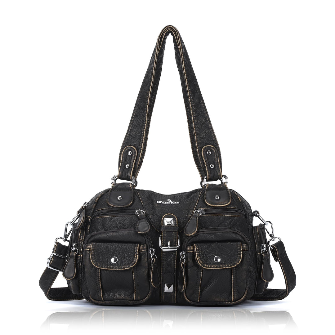 Angel Kiss Damen Handtasche 2 Hauptfächer Multifunktional Weich PU Leder mit Reissverschluss Elegant