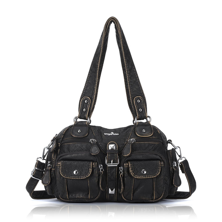 Angel Kiss Damen Handtasche 2 Hauptfächer Multifunktional Weich PU Leder mit Reissverschluss Elegant