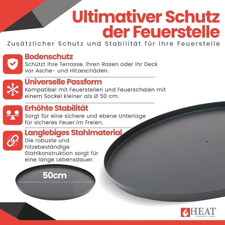 Bodenplatte Rund Ø 50 cm - Bodenschutz für Feuerkorb oder Feuerstellen – Platte Rund 50 cm – Schwarz