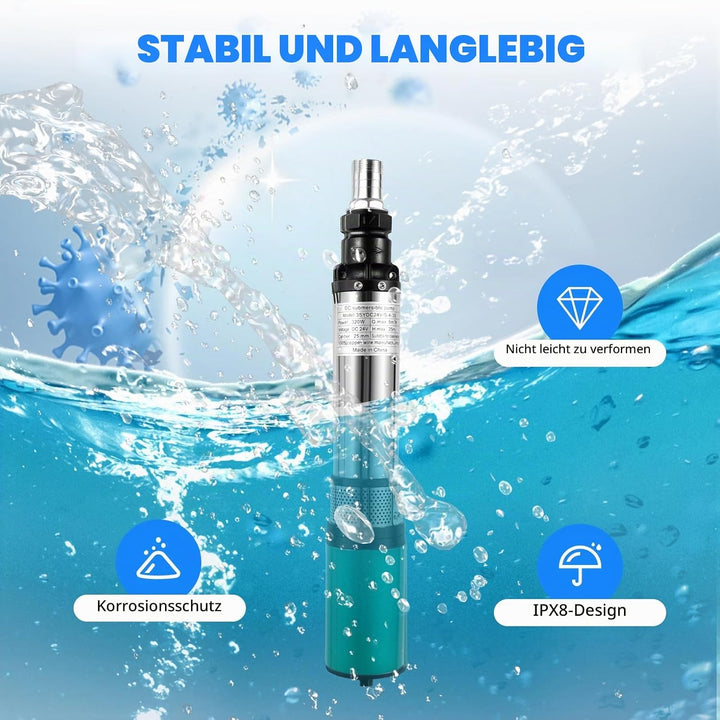 24V Edelstahl Tauchpumpe, 320W 5m³/h 25m Tiefbrunnenpumpe mit 16m Kabel für Landwirtschaft Haus Gart