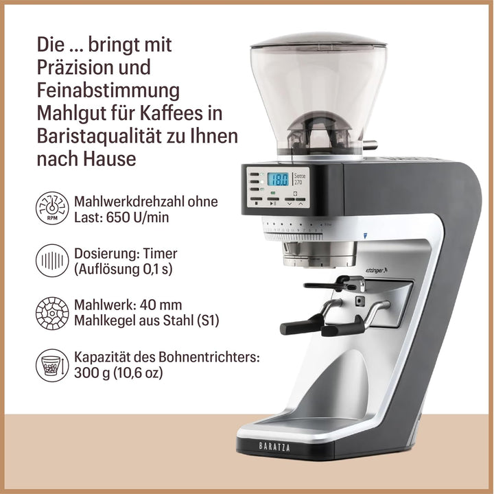 Baratza - Sette 270 230V Kaffeemühle - Elektrische Kaffeemühle mit Mahlwerk, Schwarz ZCG1270BLK4FEU1