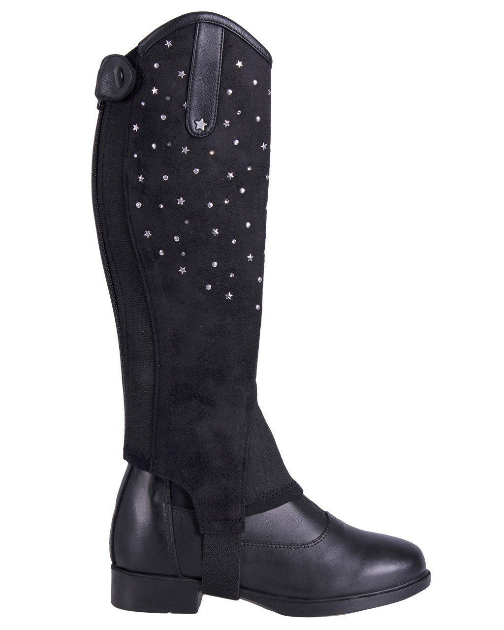 QHP Chaps Minichaps Star Junior Stoff und Kunstleder mit Sternen, Nieten und Strass 12 ans EU, 12 an